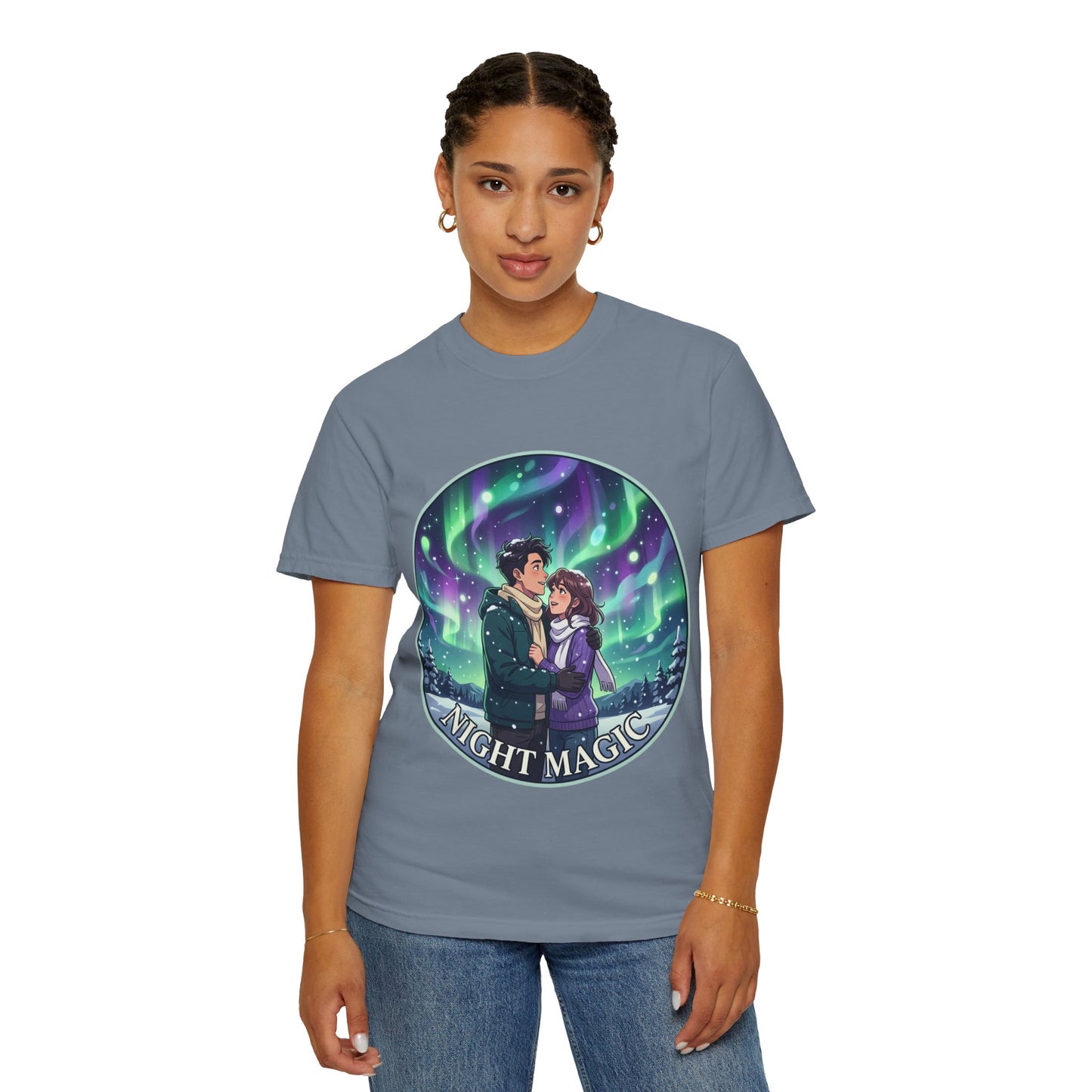 Night Magic T-Shirt — Northern Lights Couple Illustration