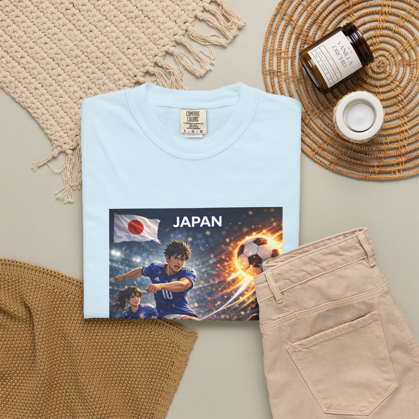 Japan Soccer Team Graphic T‑Shirt — Dynamic Football Players Design