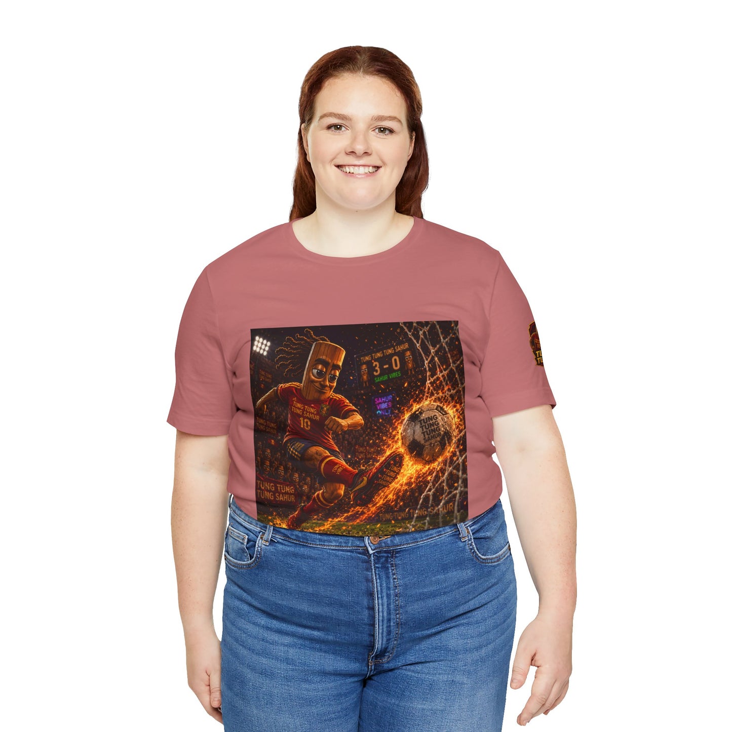 Tung Tung Tung Sahur Soccer Kick Firestorm Graphic Tee — ‘Goal’ Animated Kick Design