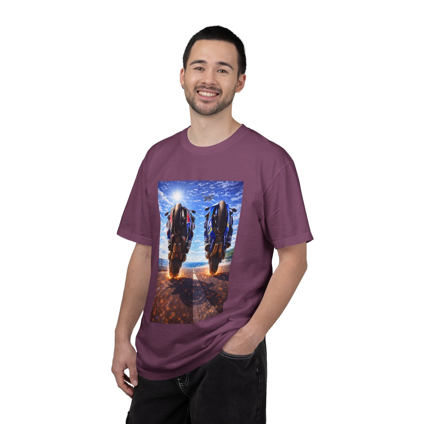 Motorcycle Sunset T-Shirt — Two Bikes Riding Into the Horizon
