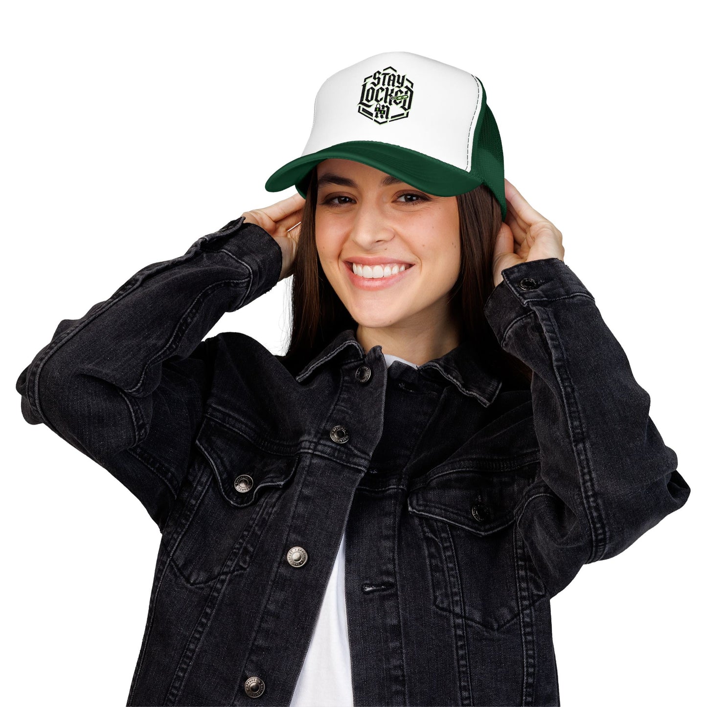Trucker Hat – Neon 'Stay Lucked In' Embroidered Mesh Cap
