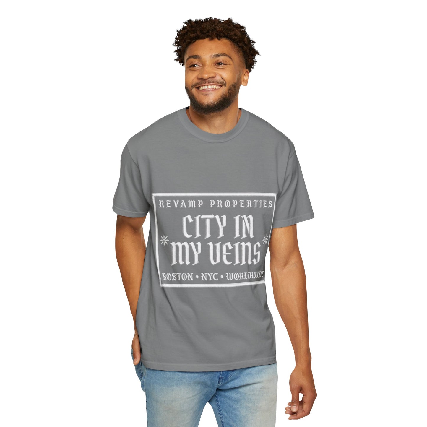 City In My Veins T‑Shirt — Vintage Cityscape Tee (Boston • NYC • Manchester)