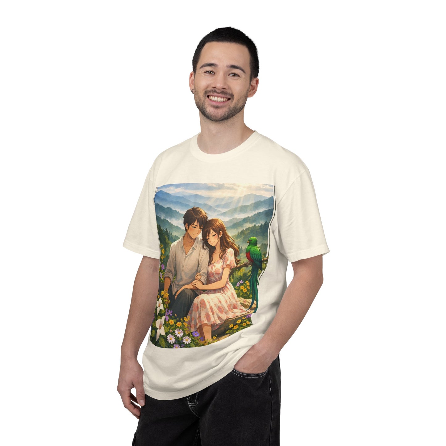 Romantic Anime Couple T-Shirt — Sunset Meadow Illustration
