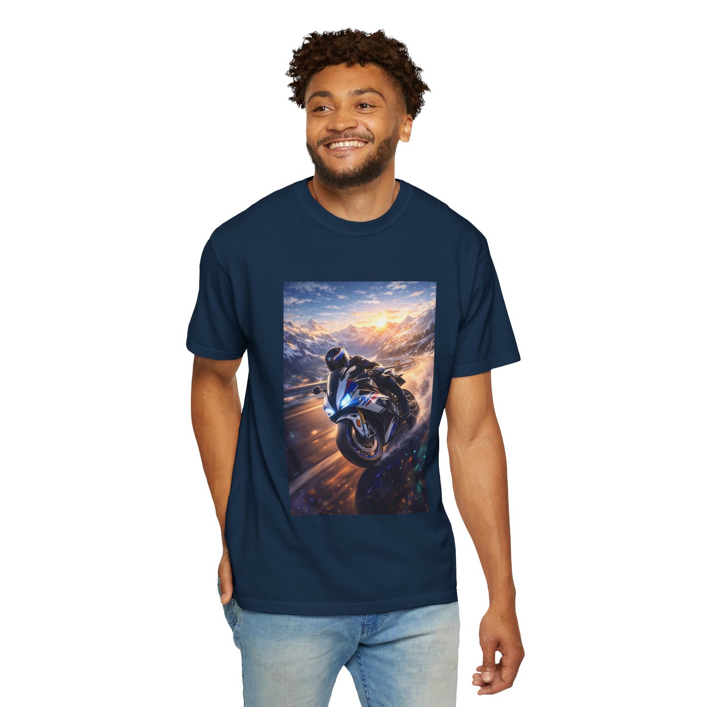 BMW S1000RR ALPINE GHOST RIDE - T‑Shirt — Sportbike Skyline Graphic Tee
