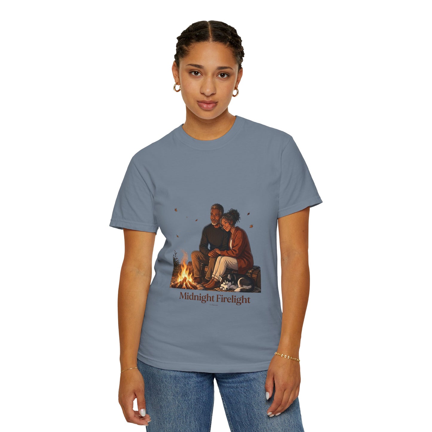 Midnight Firelight T-Shirt — Cozy Couple Campfire Graphic Tee