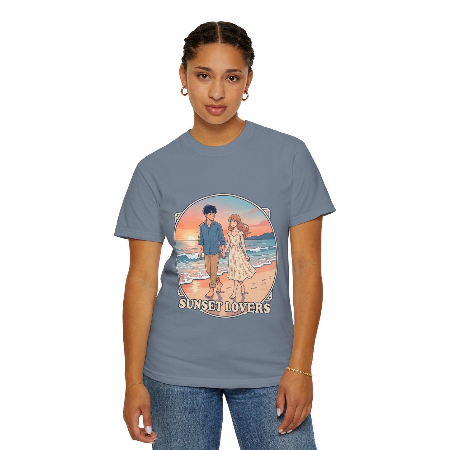 Sunset Lovers Beach T-Shirt — Romantic Couple Graphic Tee
