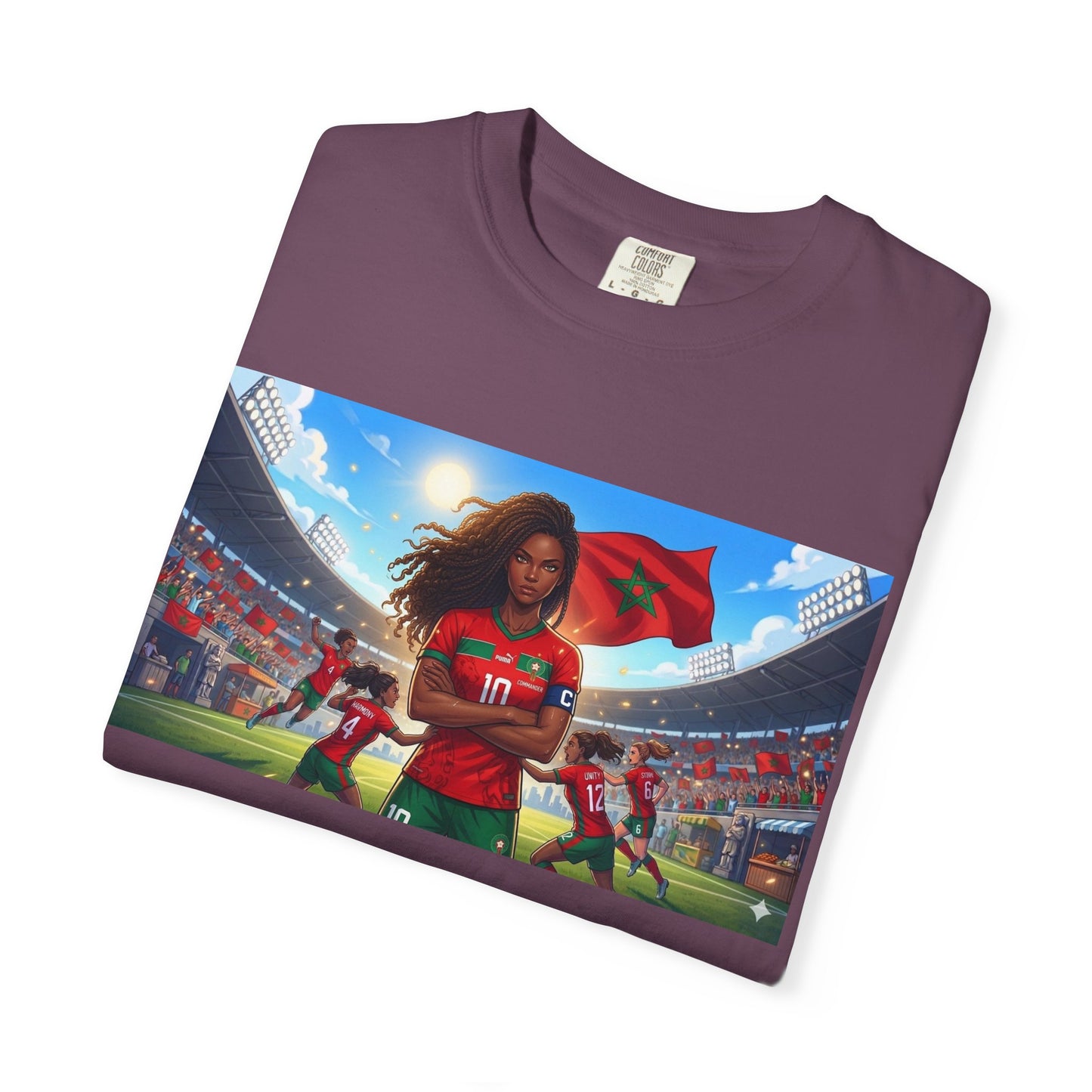 Morocco Soccer Champion Graphic T-Shirt — Inspiring Women’s Football Stadium Design