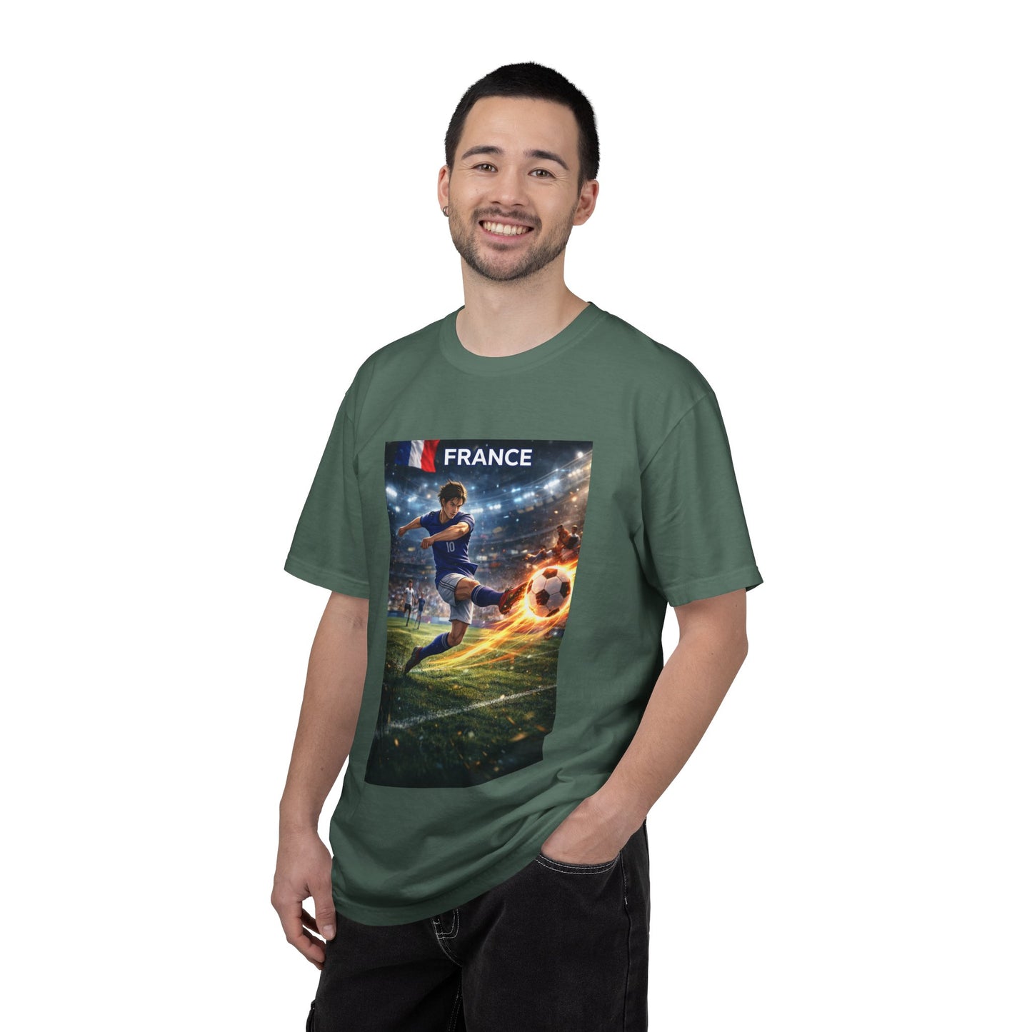 France Soccer Player Graphic T-Shirt — Football Kick Stadium Design