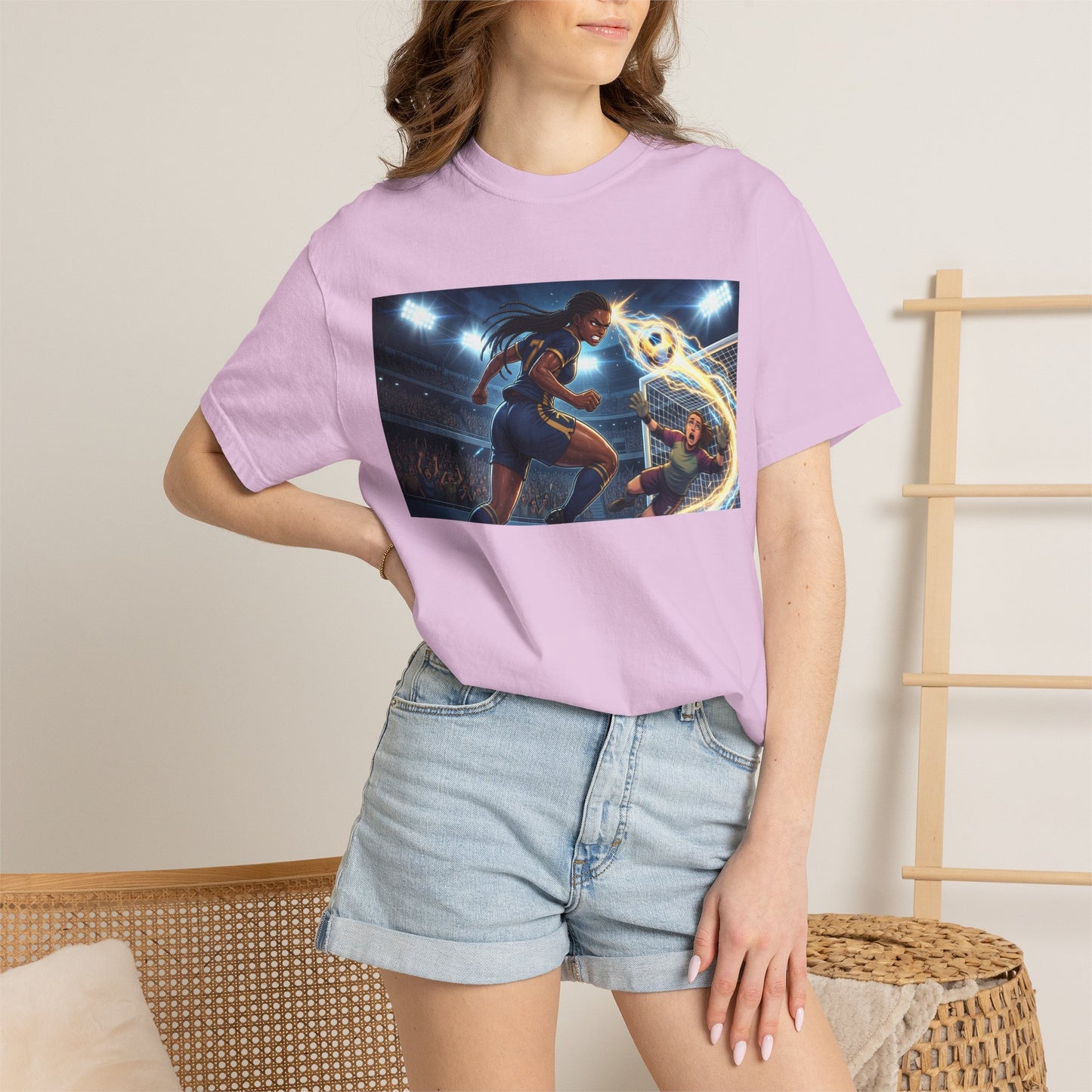 Soccer Duel Graphic T-Shirt — Futuristic Goalkeeper vs Striker Stadium Print
