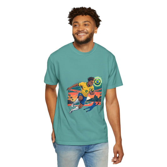 Brazil Soccer Player Graphic T-Shirt — Retro Sunset Football Tee