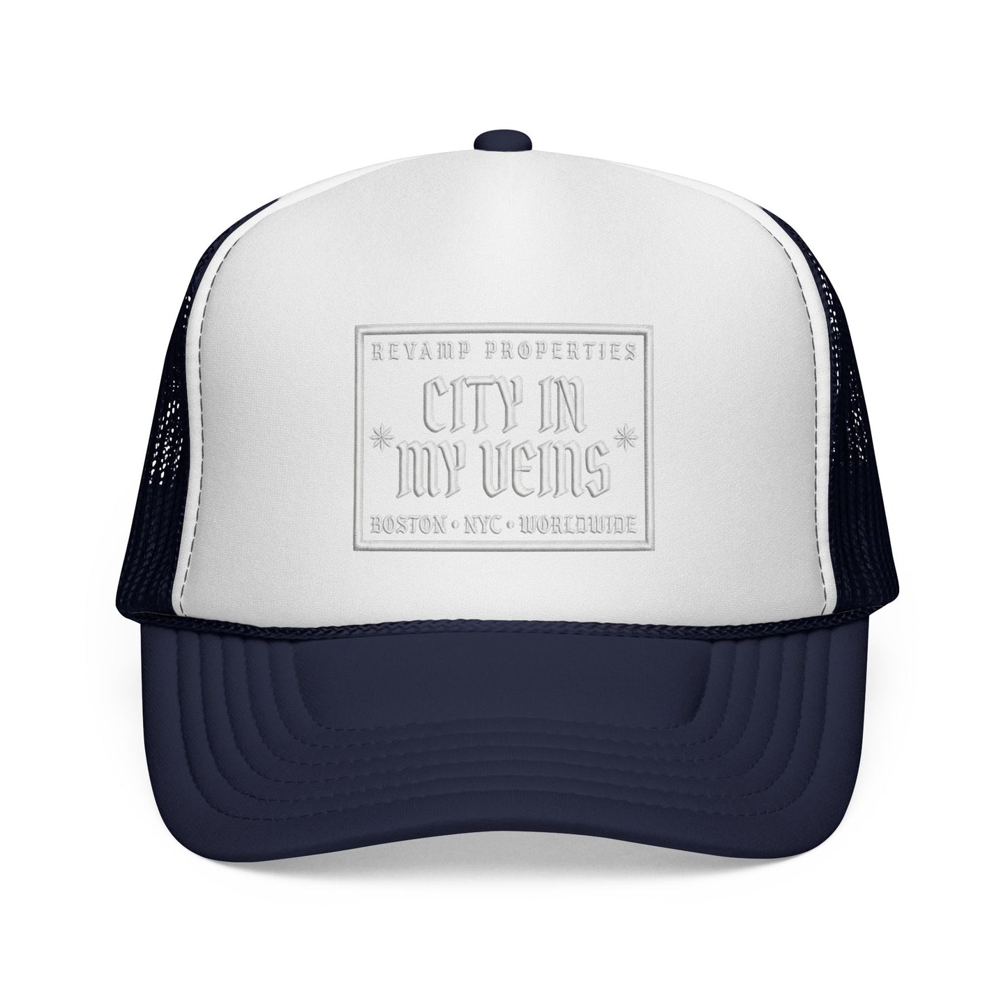 City In My Veins Trucker Cap - Vintage Neon Style Mesh Hat
