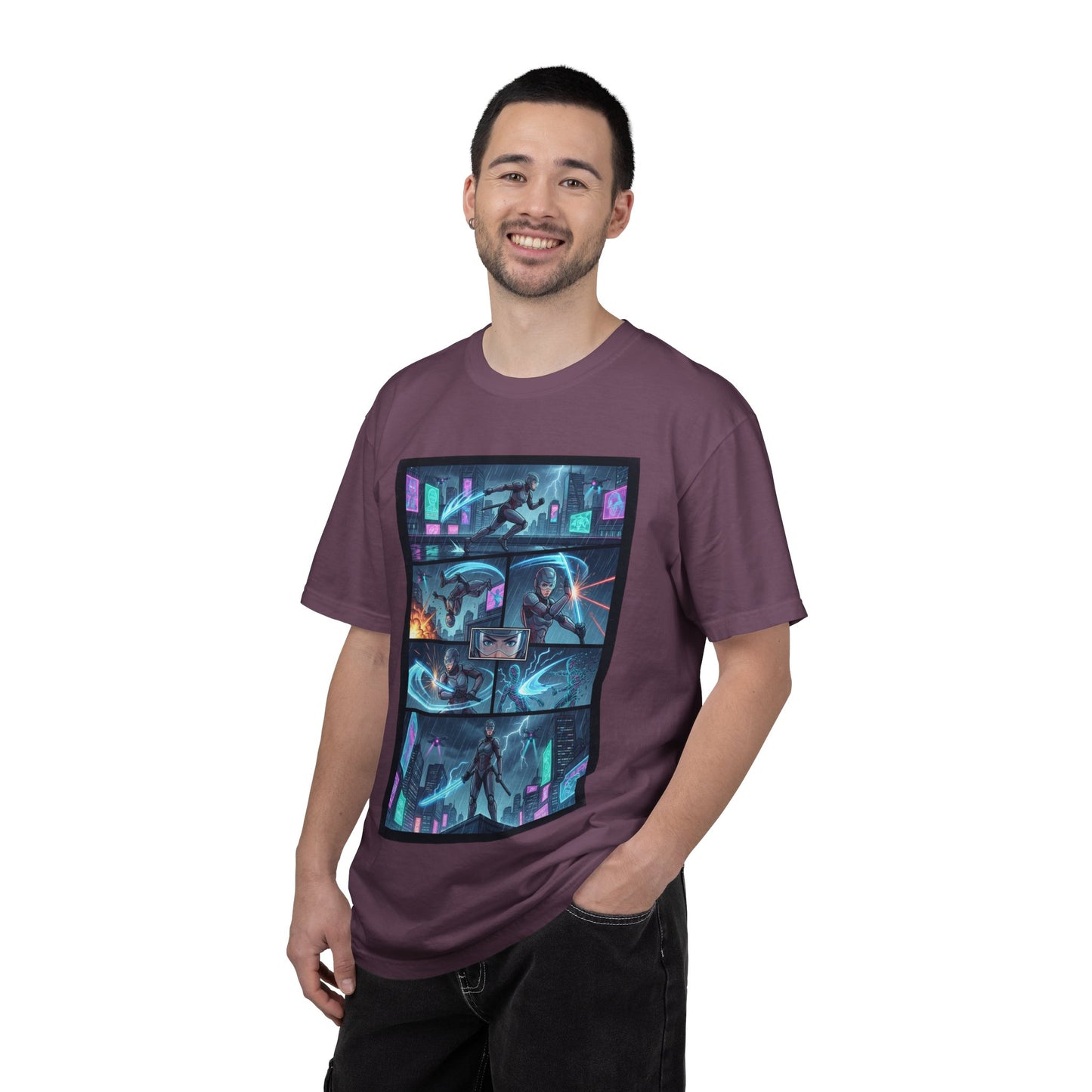 Cyberpunk Girl Samurai T-Shirt — Neon Manga Panel Graphic Tee