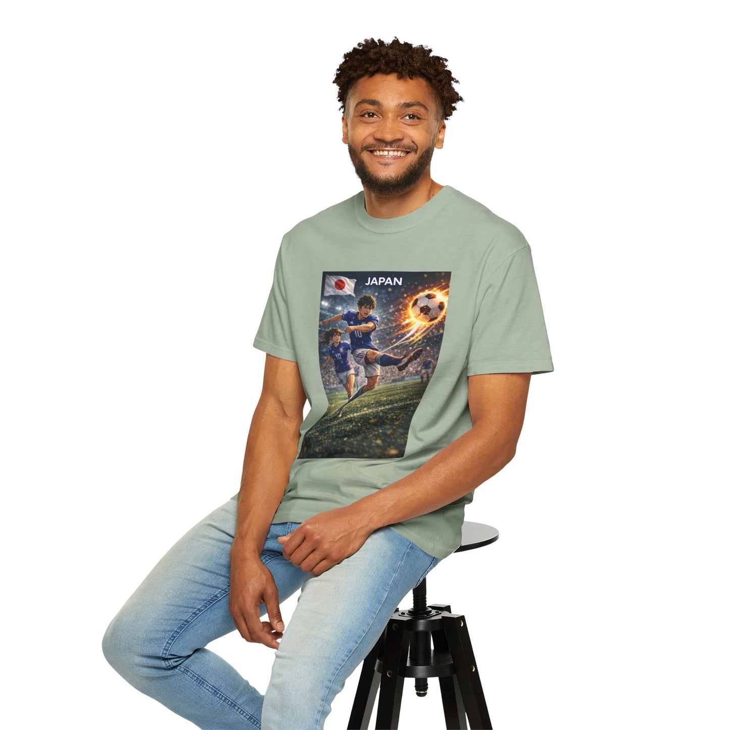 Japan Soccer Team Graphic T‑Shirt — Dynamic Football Players Design