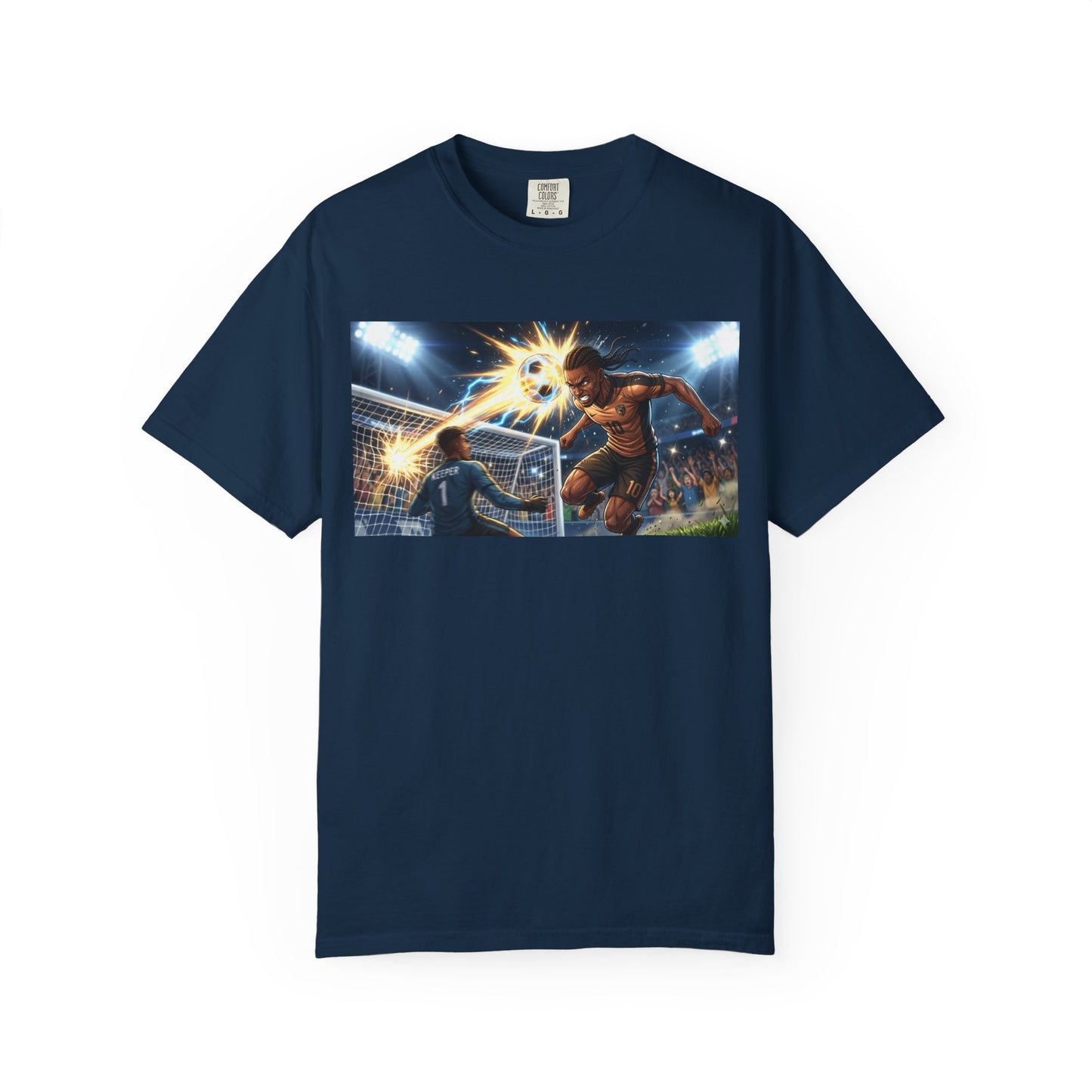 Soccer Goal Celebration T-Shirt — Action Football Scene Graphic Tee