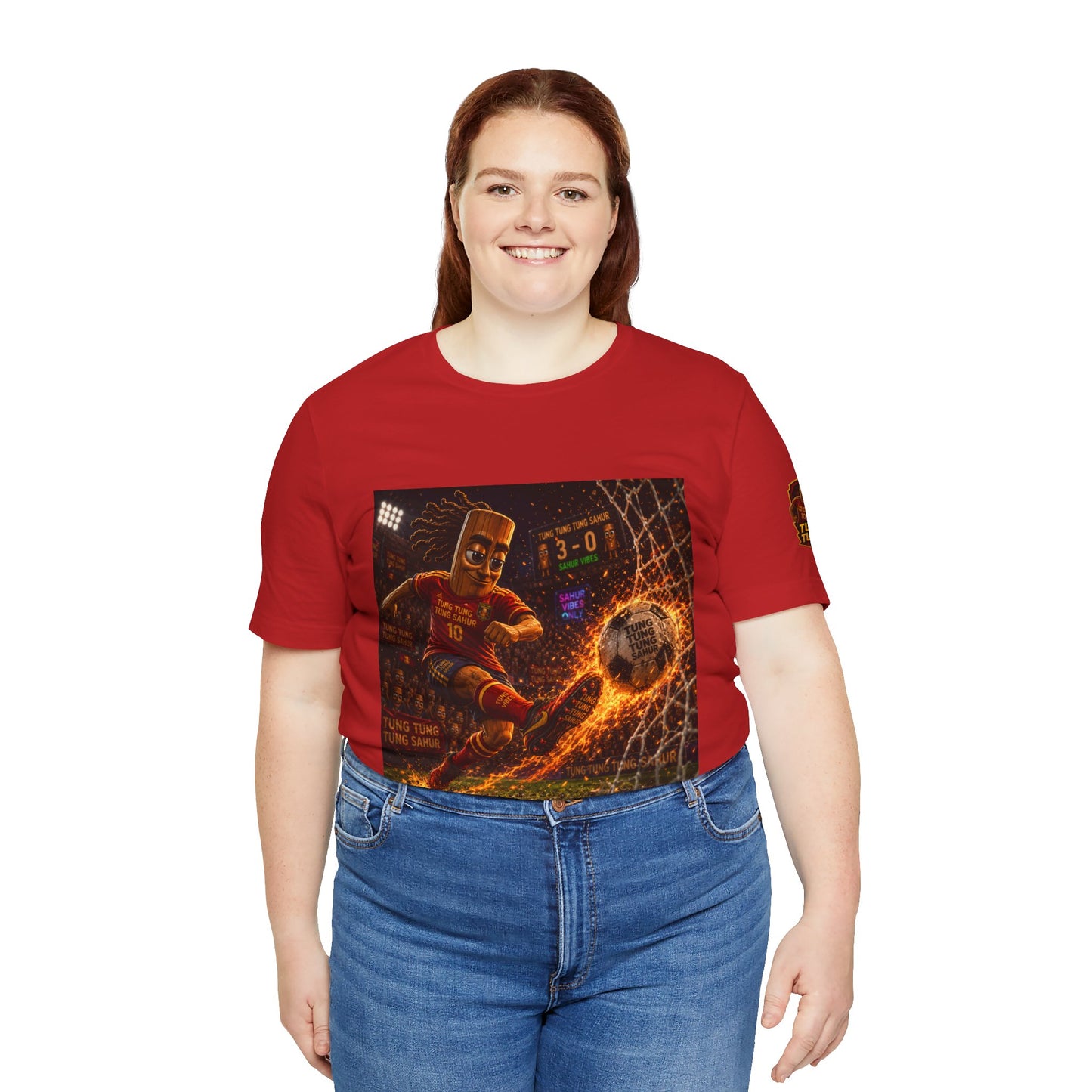 Tung Tung Tung Sahur Soccer Kick Firestorm Graphic Tee — ‘Goal’ Animated Kick Design