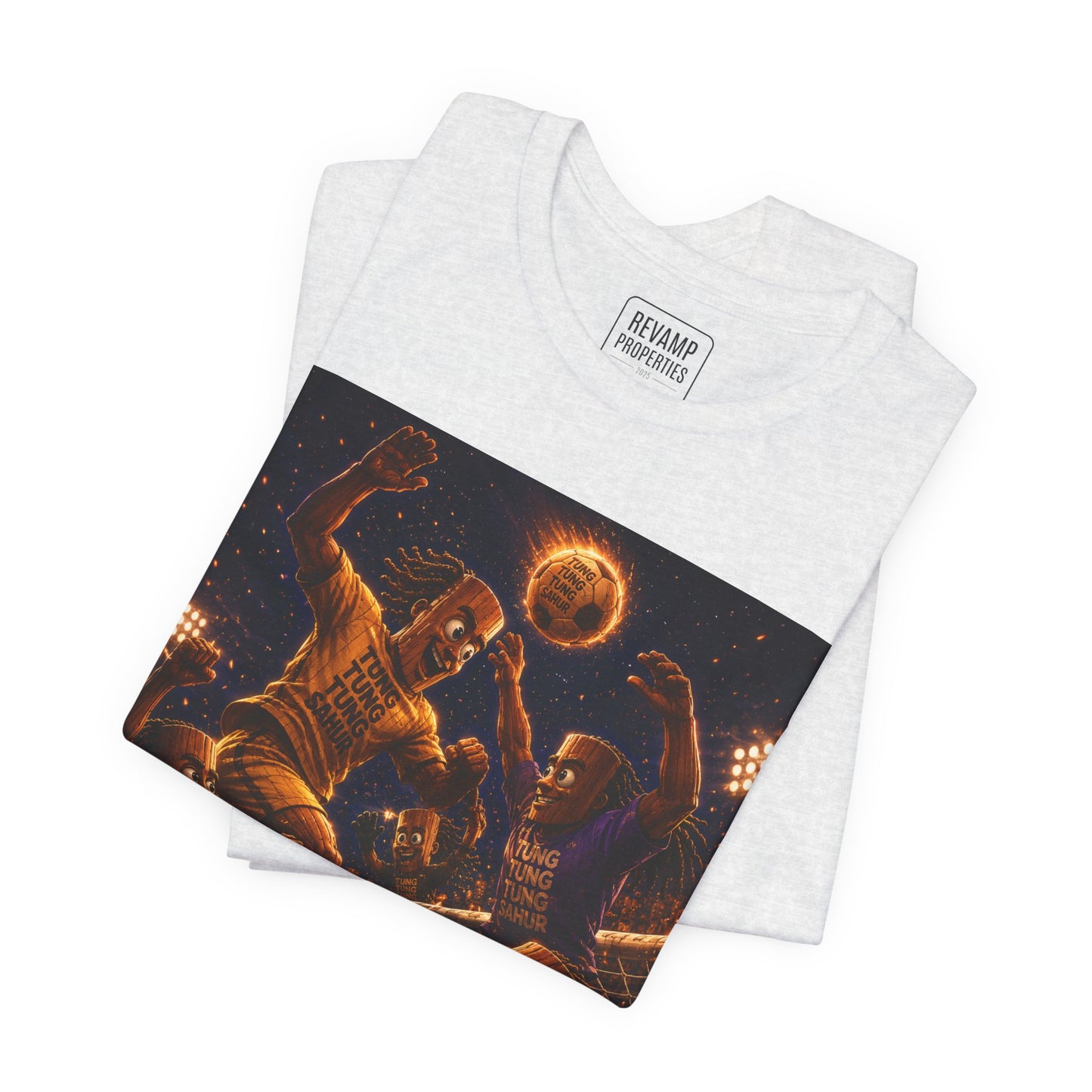 Tung Tung Tung Sahur Header Goal Soccer Action Graphic Tee — Team Court Night Design