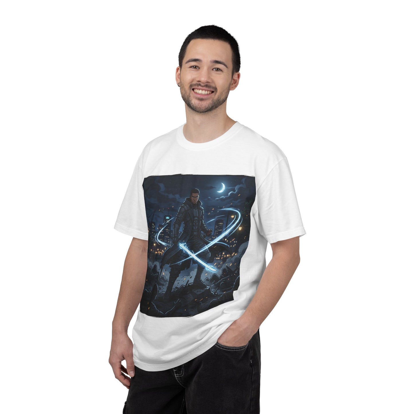 Urban Night Warrior T-Shirt — Neon Samurai Cityscape