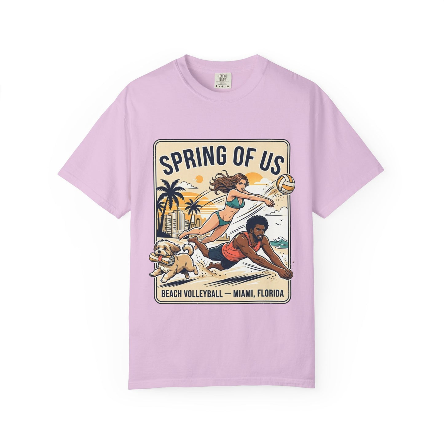 Spring of Us Beach Volleyball T-Shirt — Miami, Florida Retro Sun & Palm Tee