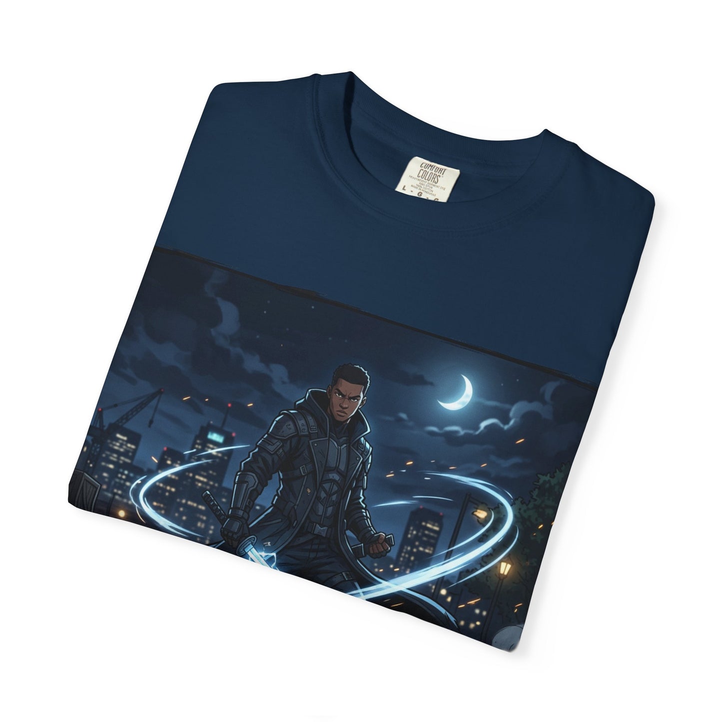 Urban Night Warrior T-Shirt — Neon Samurai Cityscape