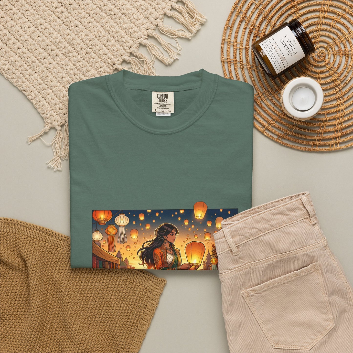 Diwali Lantern Festival T-Shirt — Indian Dancer with Floating Sky Lanterns