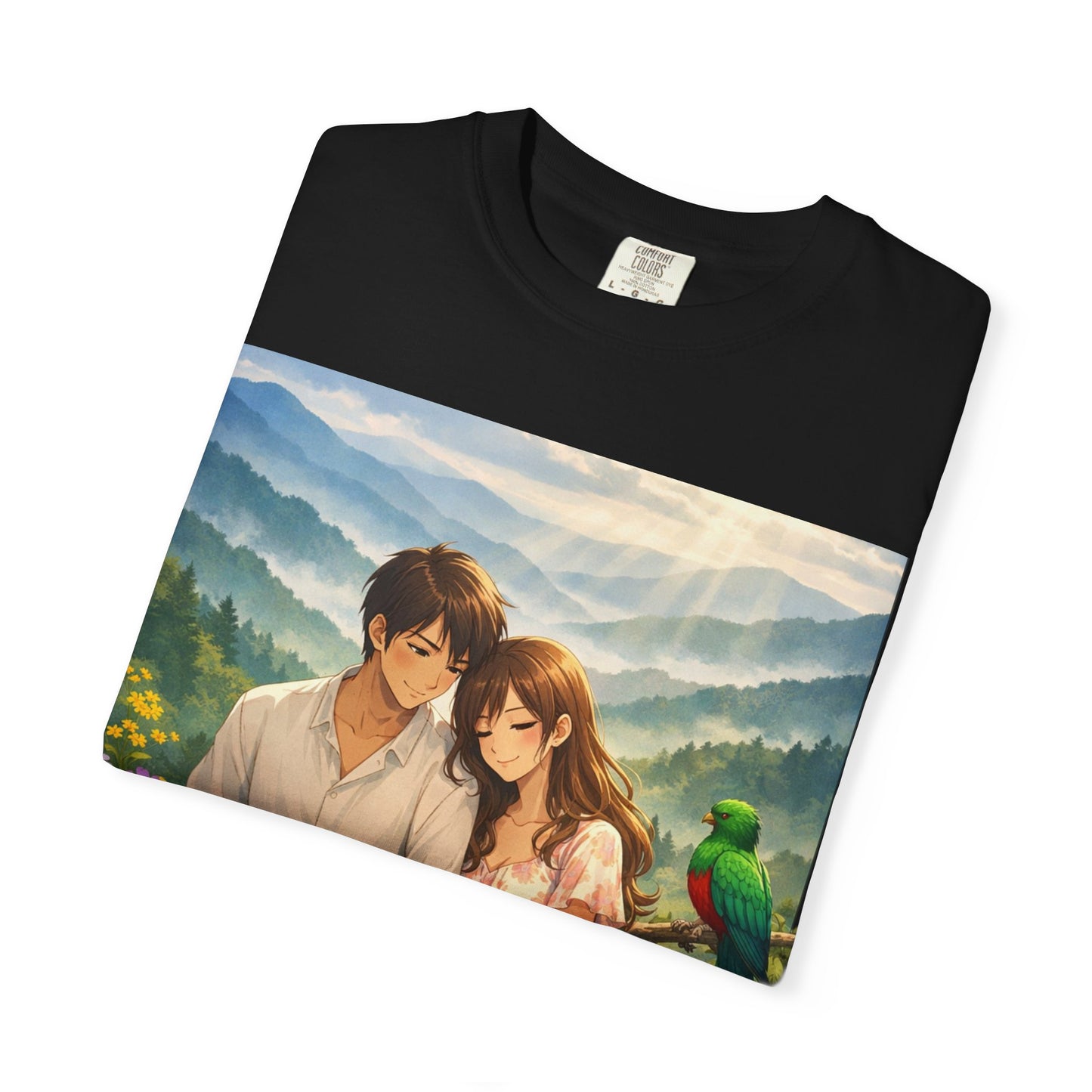 Romantic Anime Couple T-Shirt — Sunset Meadow Illustration