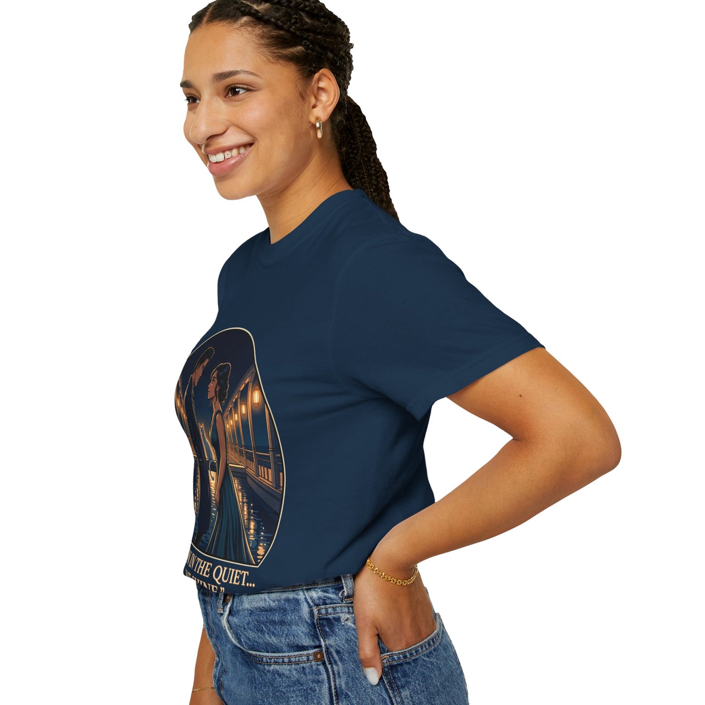 Romantic Night Stroll T-Shirt — "Even in the Quiet... We Shine" Graphic Tee