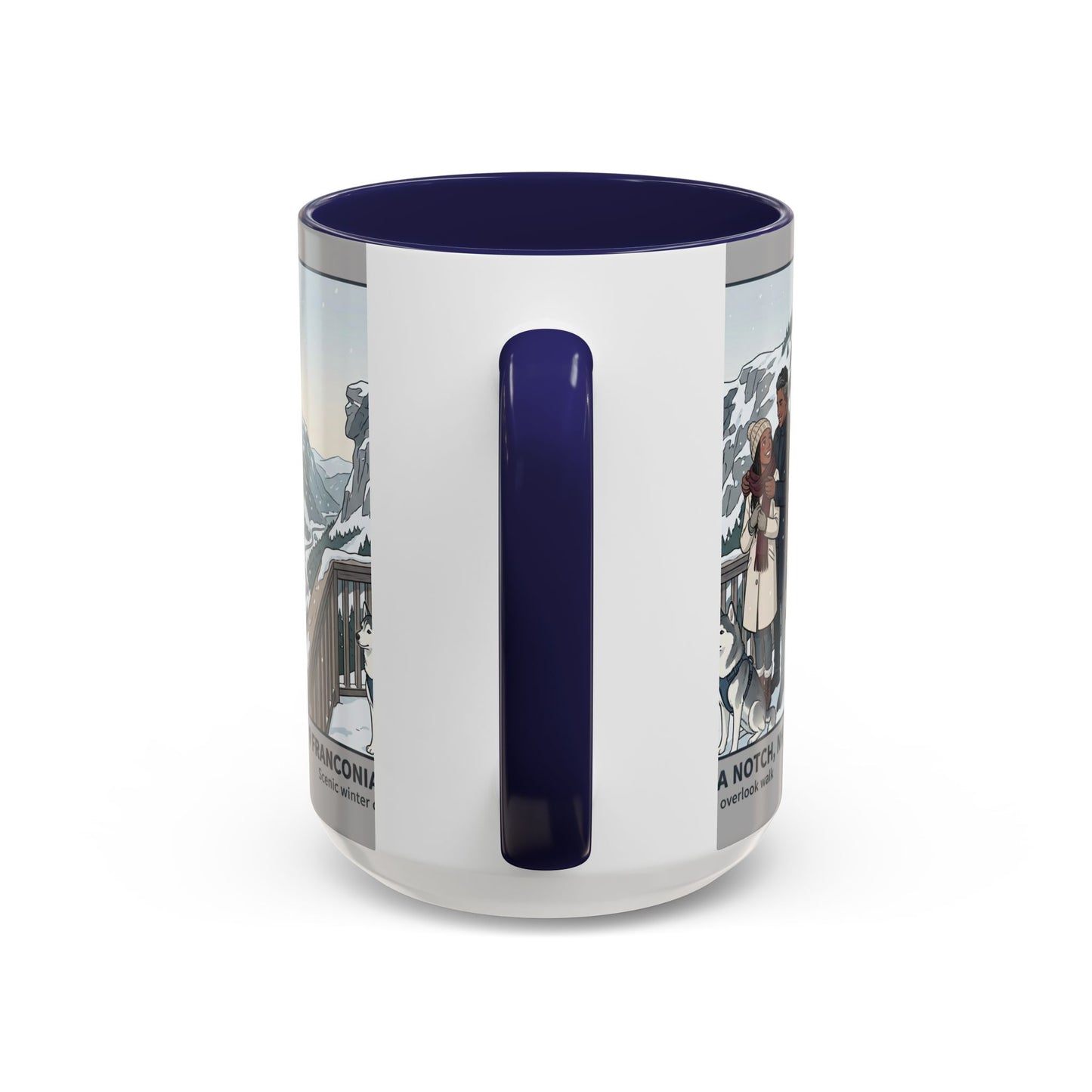 Franconia Notch Scenic Winter Mug — Couples & Dog Snowy Overlook Coffee Cup (11/15oz)