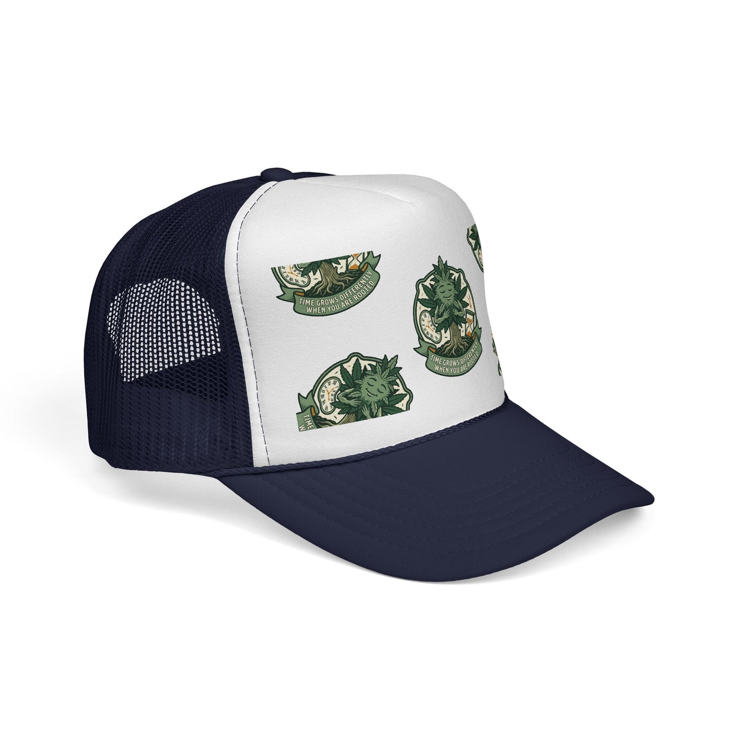 Trucker Cap — Green Botanical Crest Pattern
