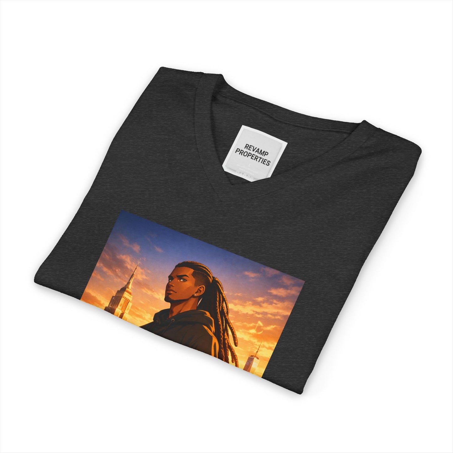 Dreadlocks Sunset Cityscape V-Neck Tee