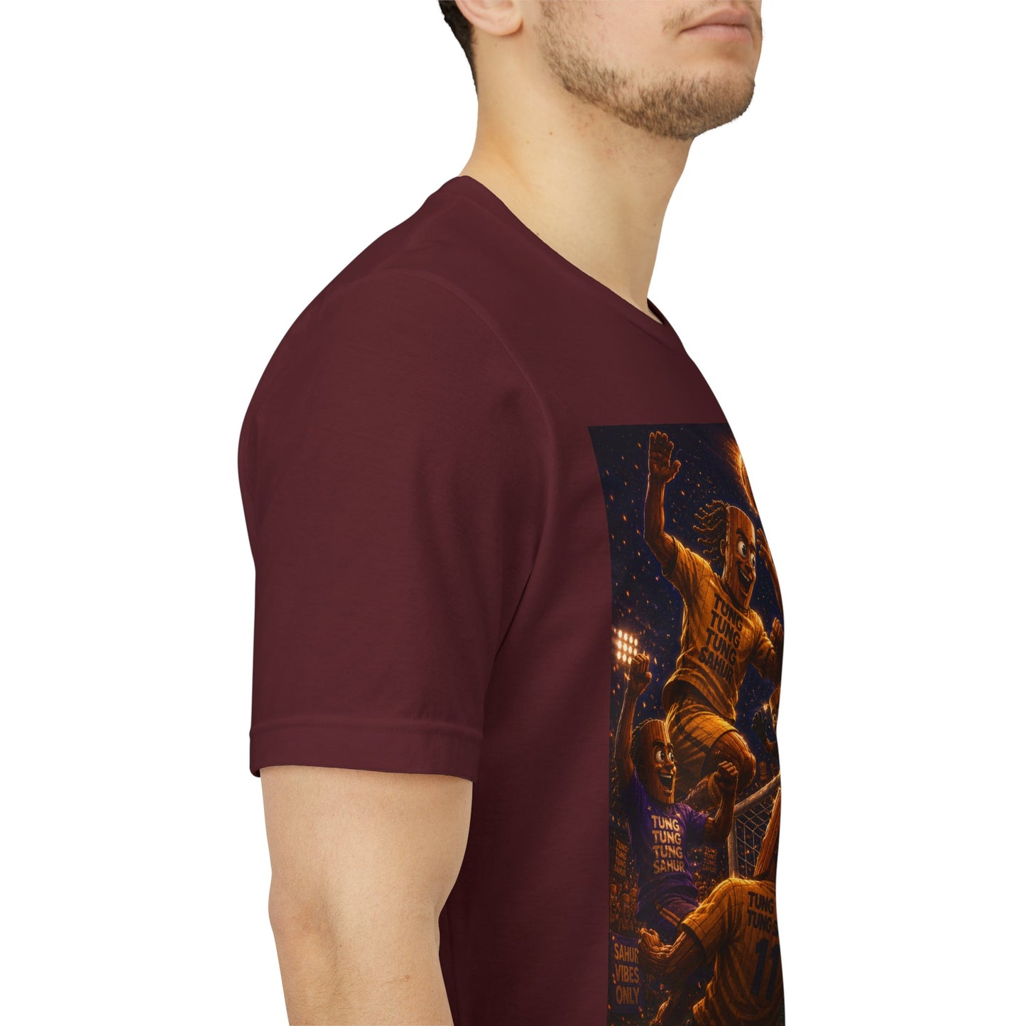 Tung Tung Tung Sahur Header Goal Soccer Action Graphic Tee — Team Court Night Design