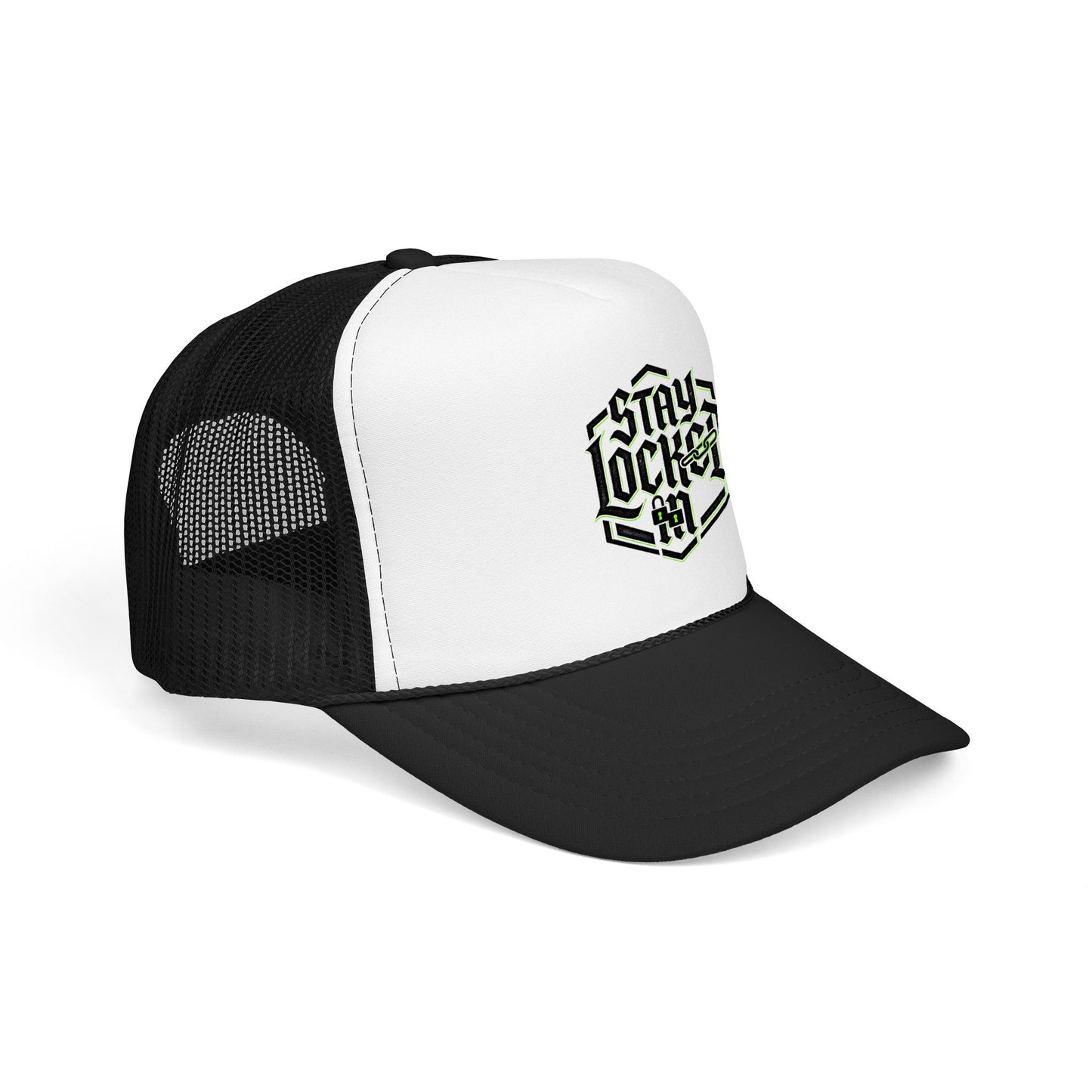 Trucker Hat – Neon 'Stay Lucked In' Embroidered Mesh Cap
