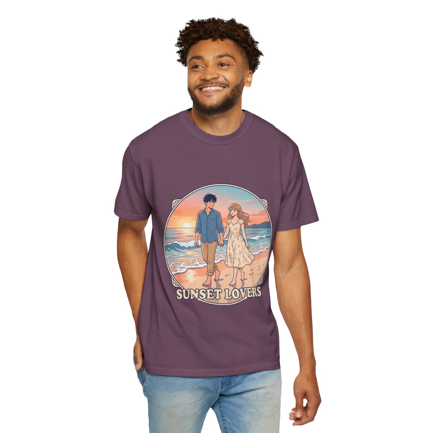 Sunset Lovers Beach T-Shirt — Romantic Couple Graphic Tee