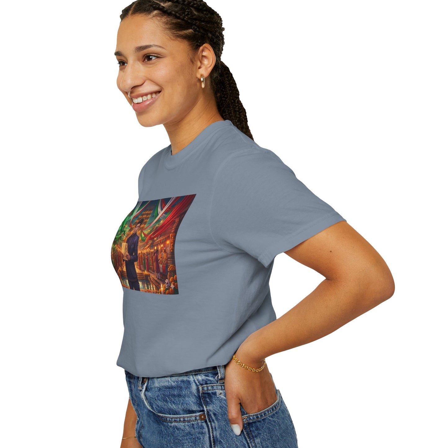 T-Shirt — Dragon Temple Night Scene Graphic Tee (Monk with Dragons)