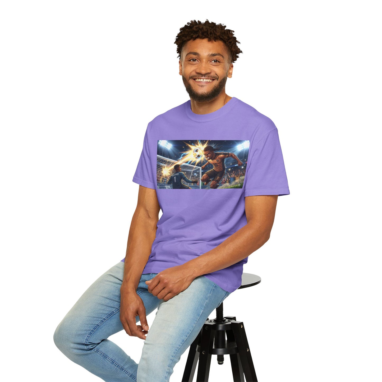 Soccer Goal Celebration T-Shirt — Action Football Scene Graphic Tee
