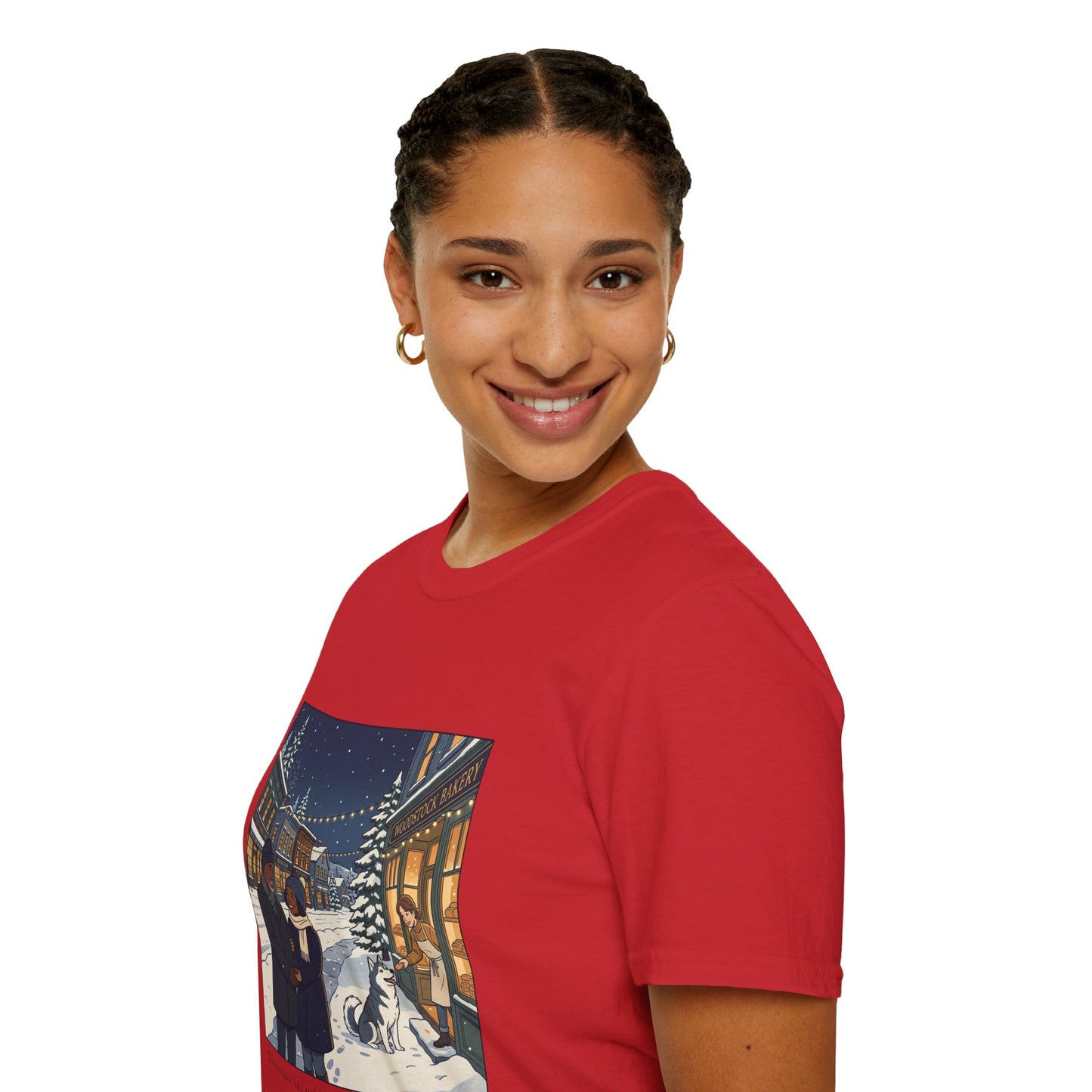 Winter String Lights Stroll T-Shirt — Cozy Holiday Street Scene Graphic Tee