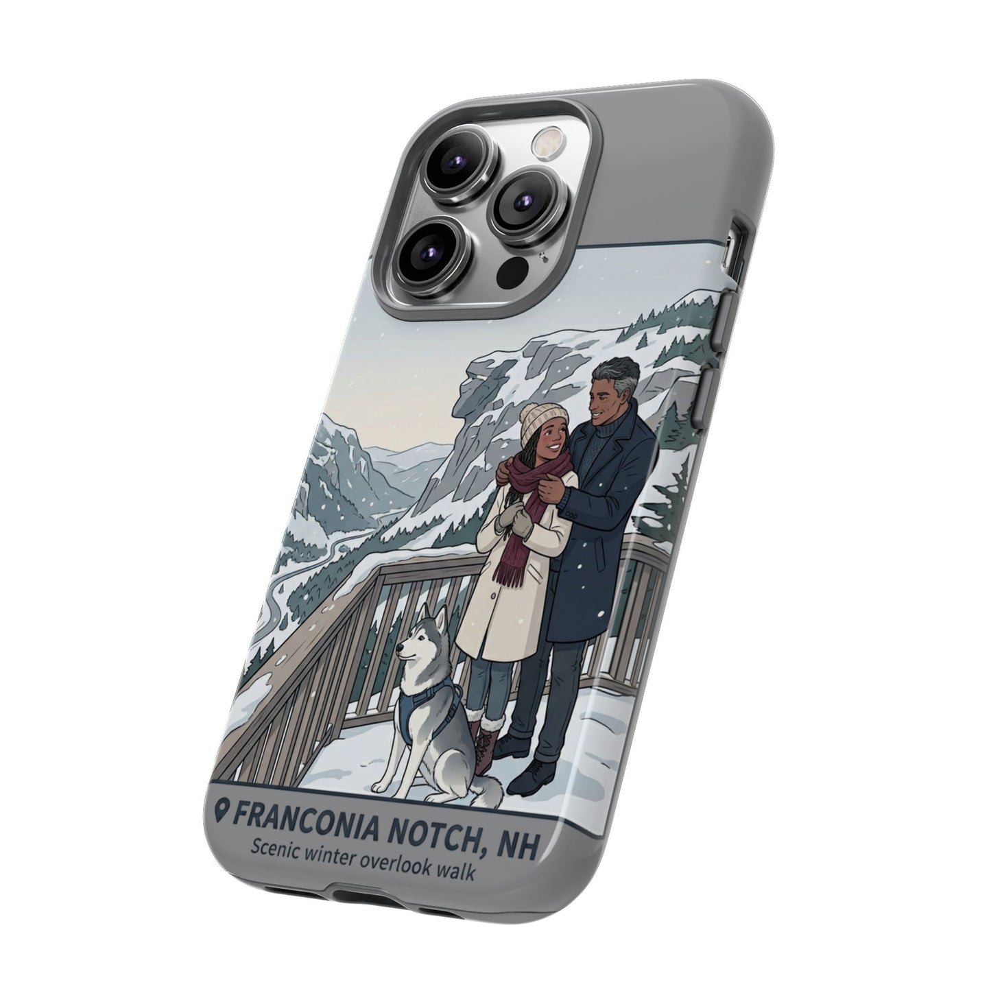 Winter Scenic Phone Case — Franconia Notch NH Couples & Husky Design