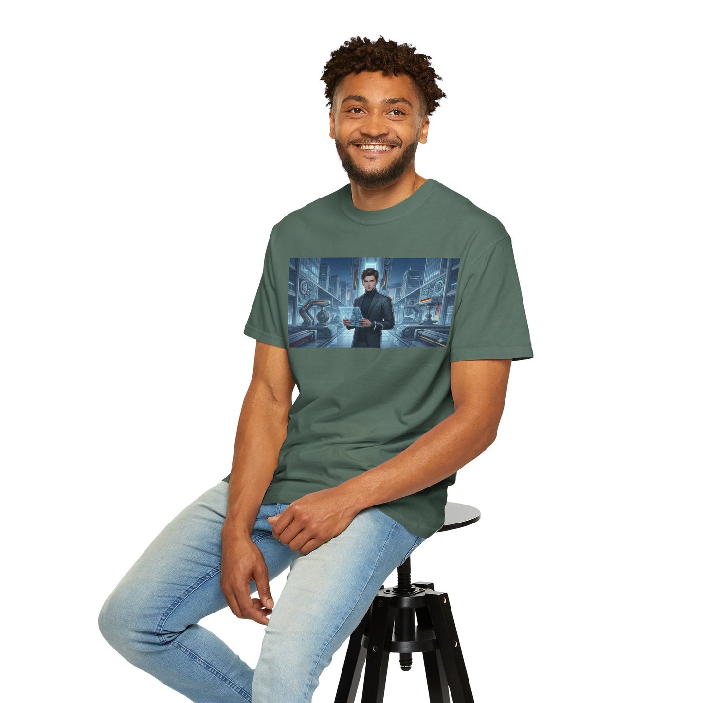 Cyberpunk Detective T-Shirt — Futuristic Noir Cityscape Graphic Tee