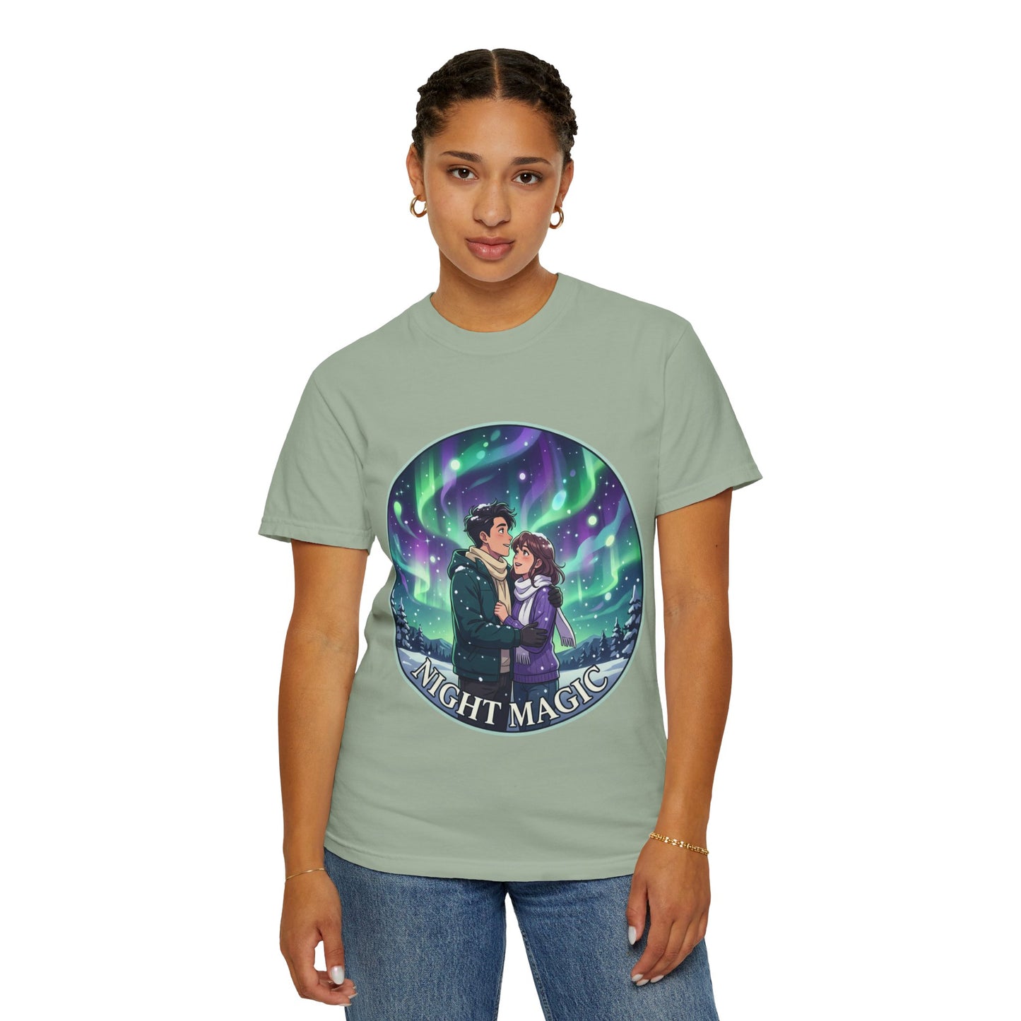Night Magic T-Shirt — Northern Lights Couple Illustration