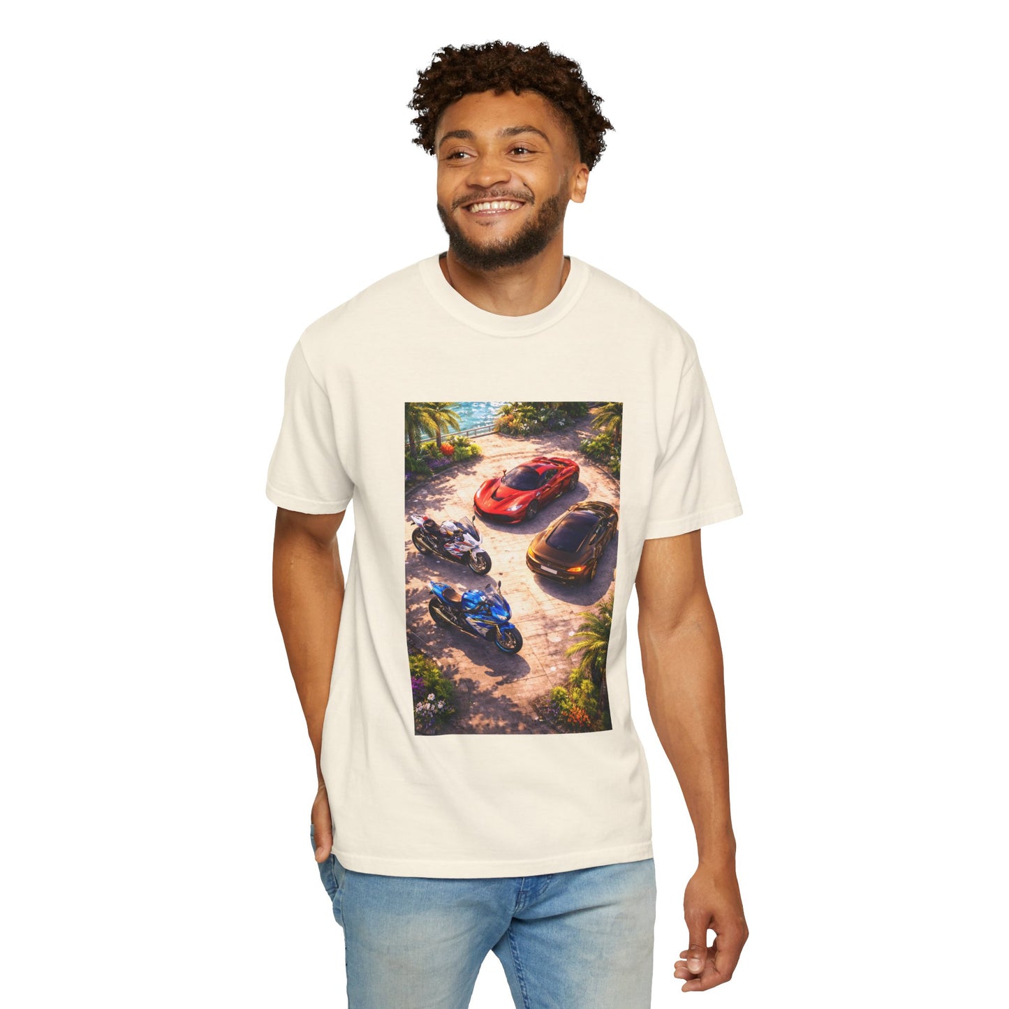 MULTI-VEHICLE - T-Shirt — Tropical Sports Cars & Motorbikes Print