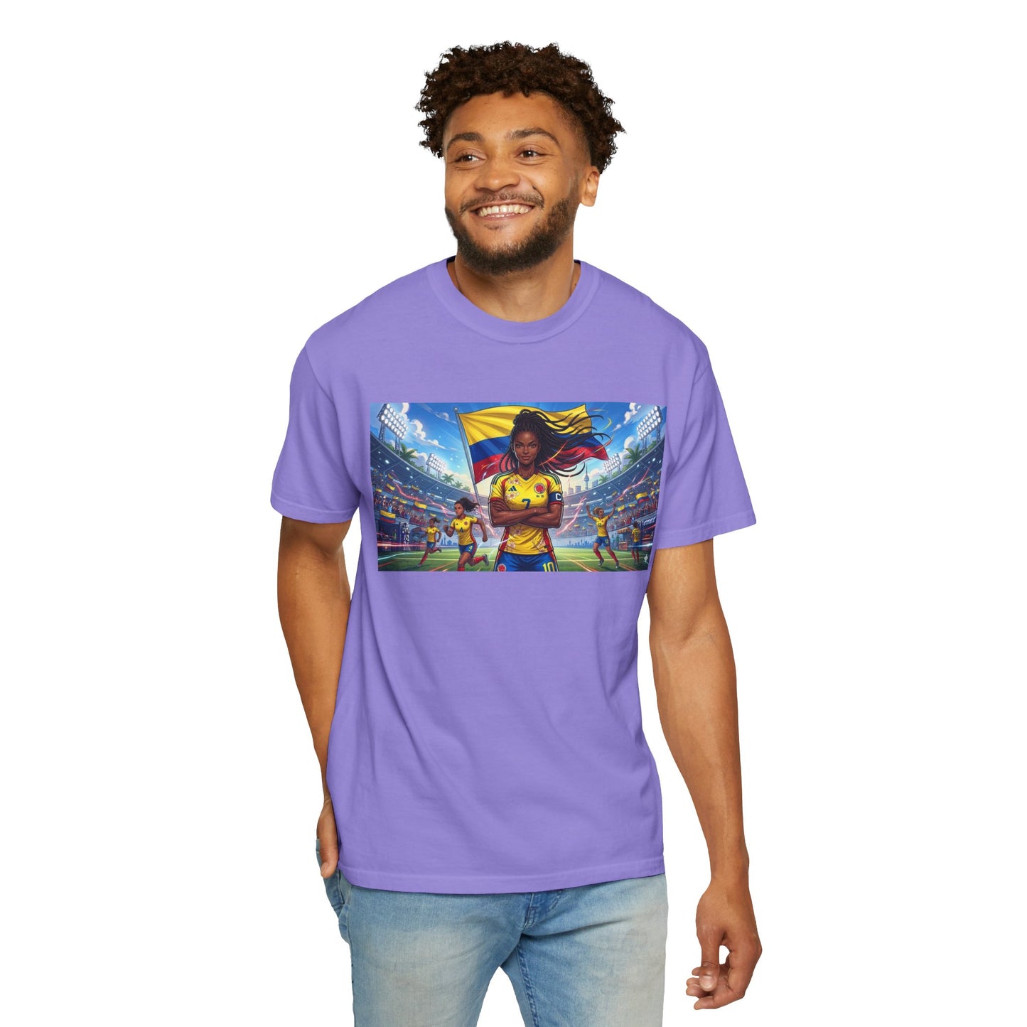 Soccer Champion Graphic T-Shirt — Woman Goalkeeper Stadium Art