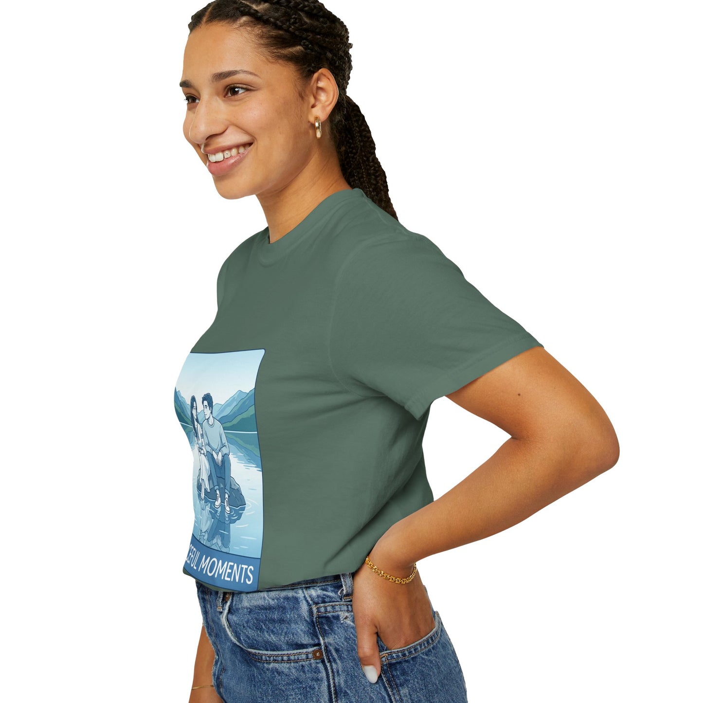Peaceful Moments Tee — Couple Sitting by Lake Graphic T-Shirt