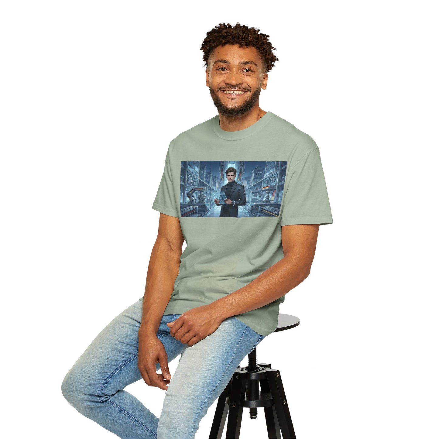 Cyberpunk Detective T-Shirt — Futuristic Noir Cityscape Graphic Tee