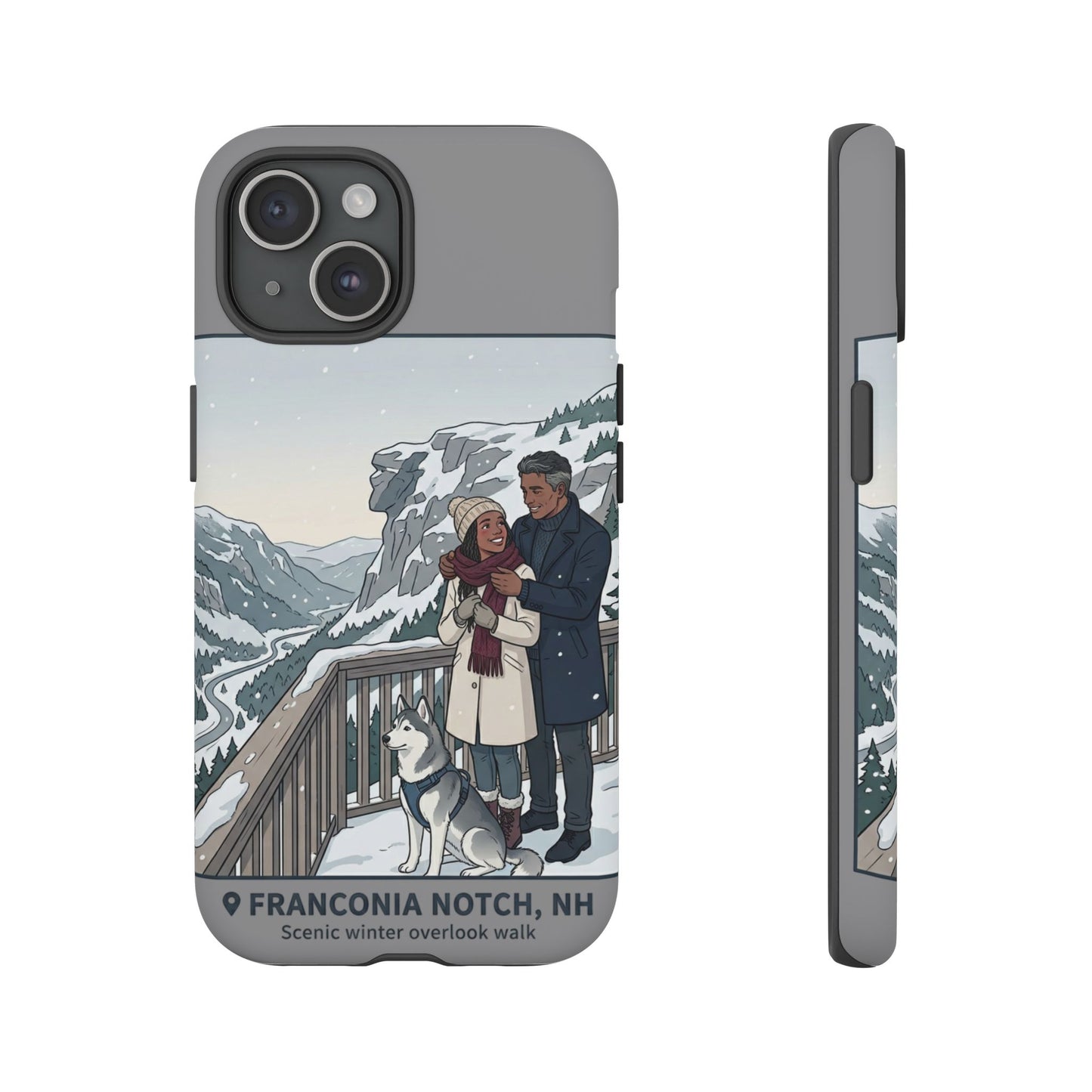 Winter Scenic Phone Case — Franconia Notch NH Couples & Husky Design