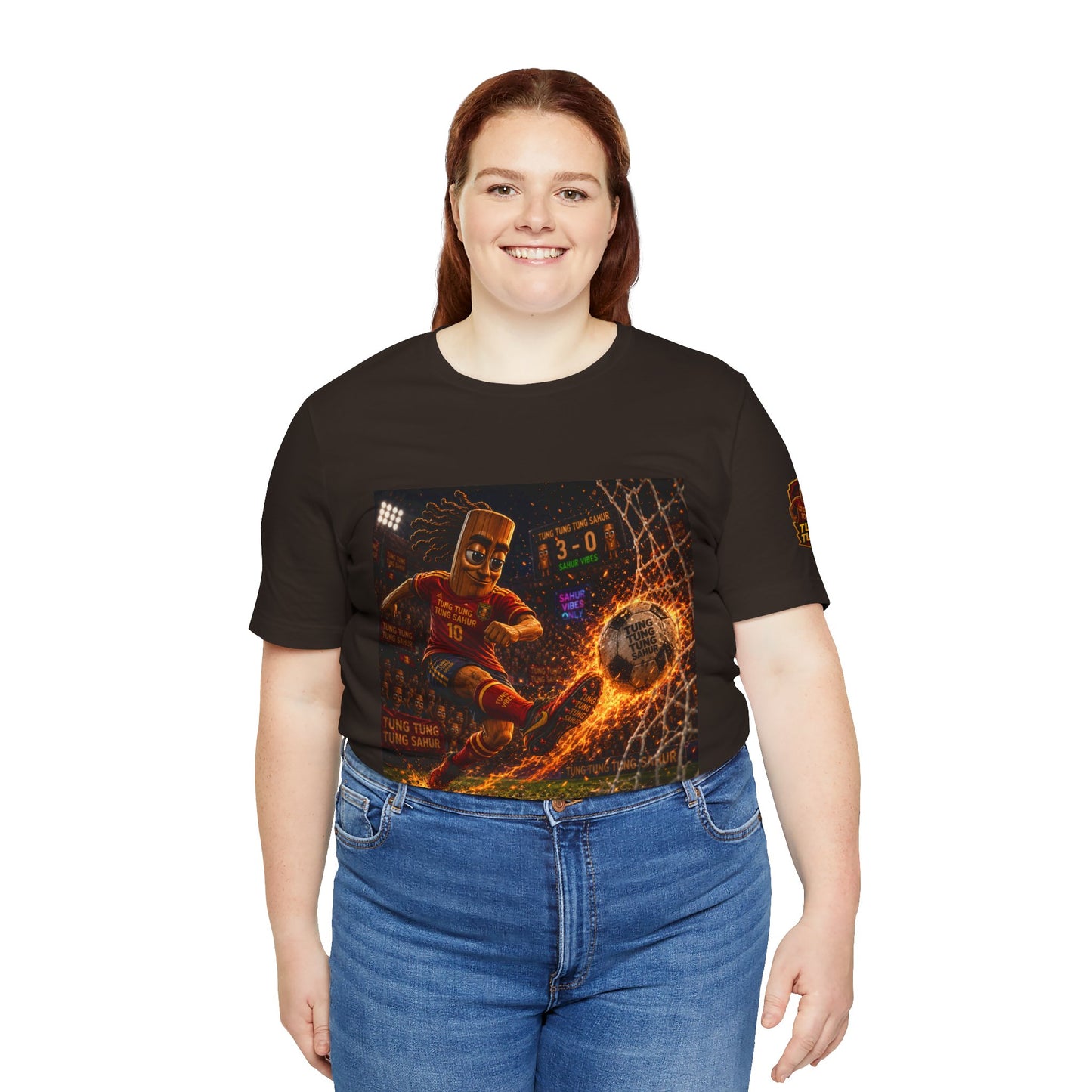 Tung Tung Tung Sahur Soccer Kick Firestorm Graphic Tee — ‘Goal’ Animated Kick Design