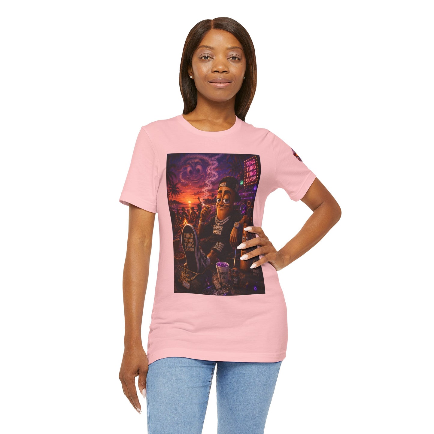 Tung Tung Tung Sahur Laid-Back Nightlife Graphic Tee — "Things Take Time" Urban Cartoon Design