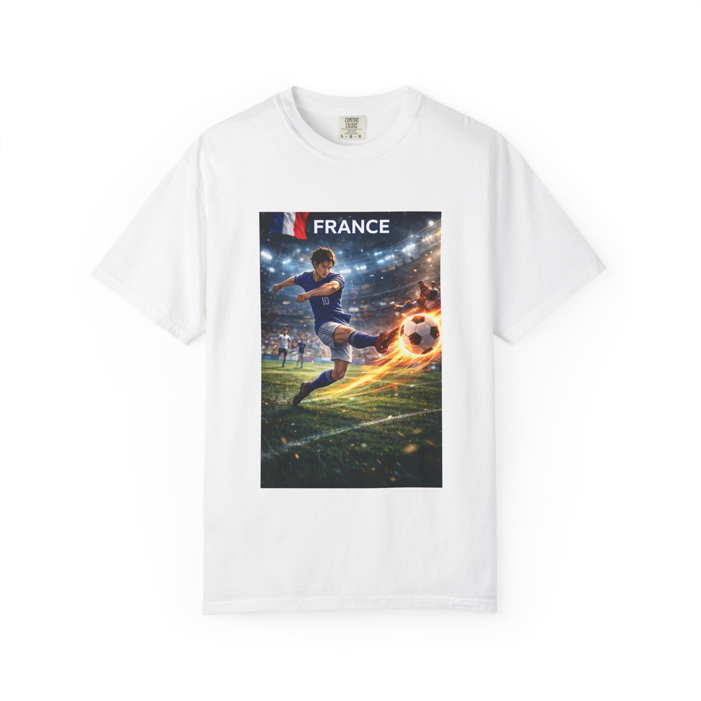 France Soccer Player Graphic T-Shirt — Football Kick Stadium Design