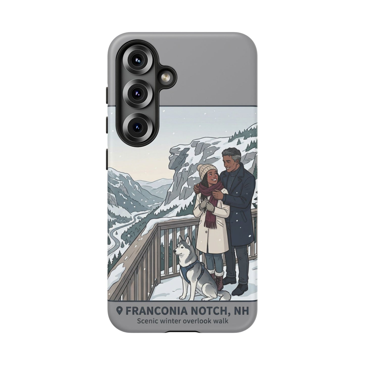 Winter Scenic Phone Case — Franconia Notch NH Couples & Husky Design