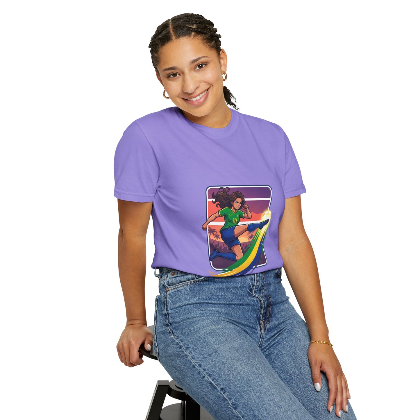 Surfing Sunset T-Shirt — Girl Surfer Rainbow Wave Graphic Tee