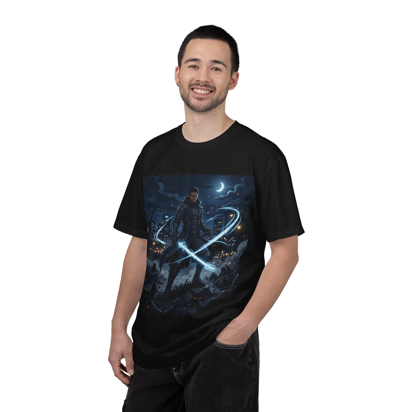 Urban Night Warrior T-Shirt — Neon Samurai Cityscape