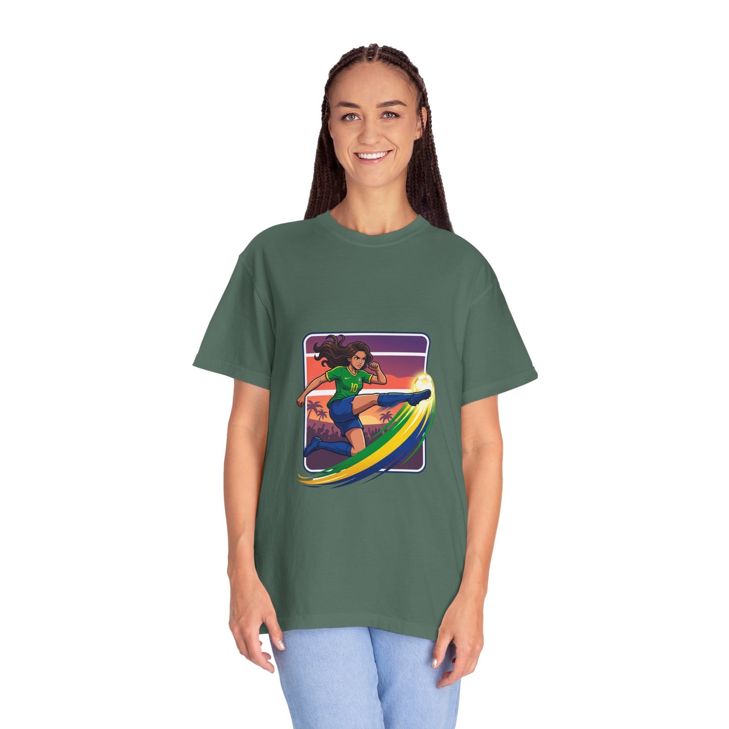 Surfing Sunset T-Shirt — Girl Surfer Rainbow Wave Graphic Tee